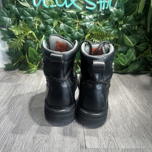 Harley Davidson Mens Size US 9.5 Black Leather Moc Toe Motorcycle Riding Boots main image 4